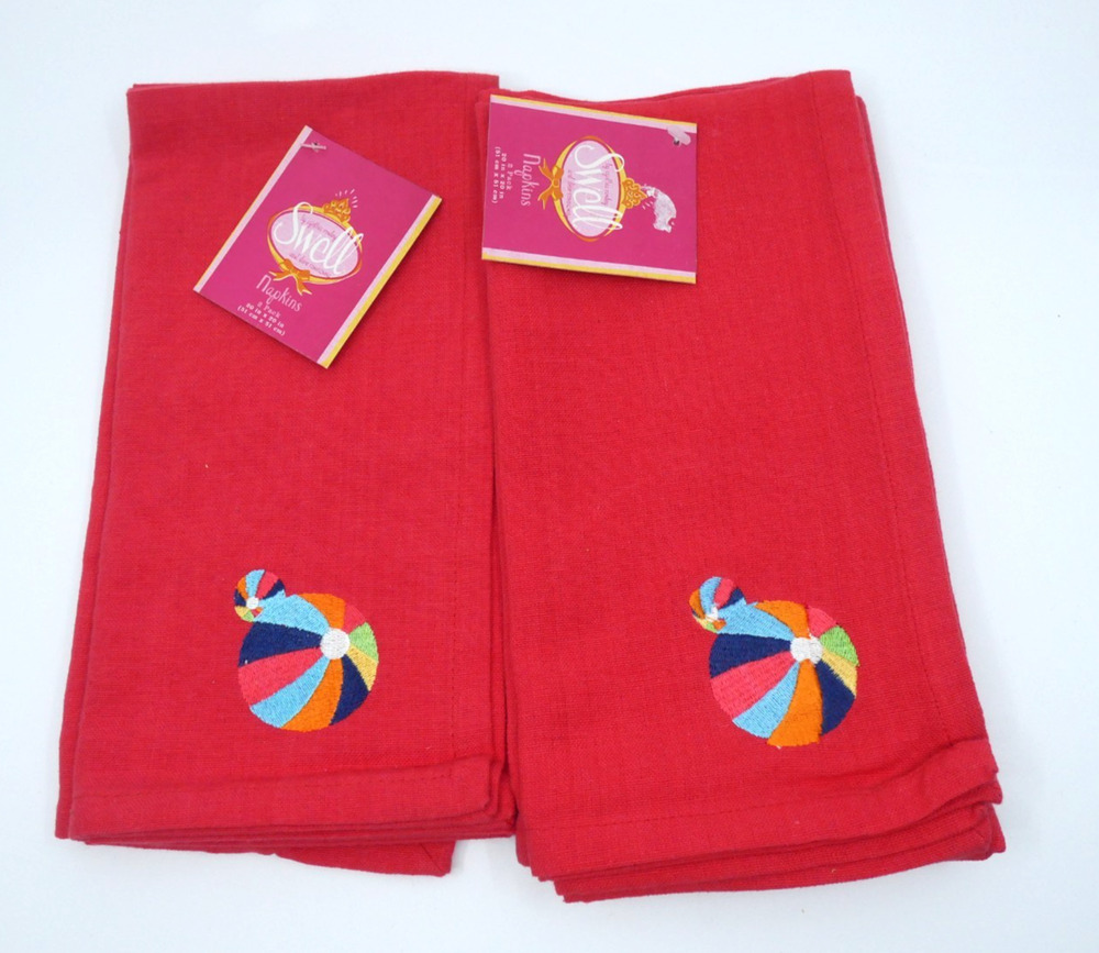 4 Swell by Cynthia Rowley & Ilene Rosenzweig Red Embroidered Beach Ball Napkins